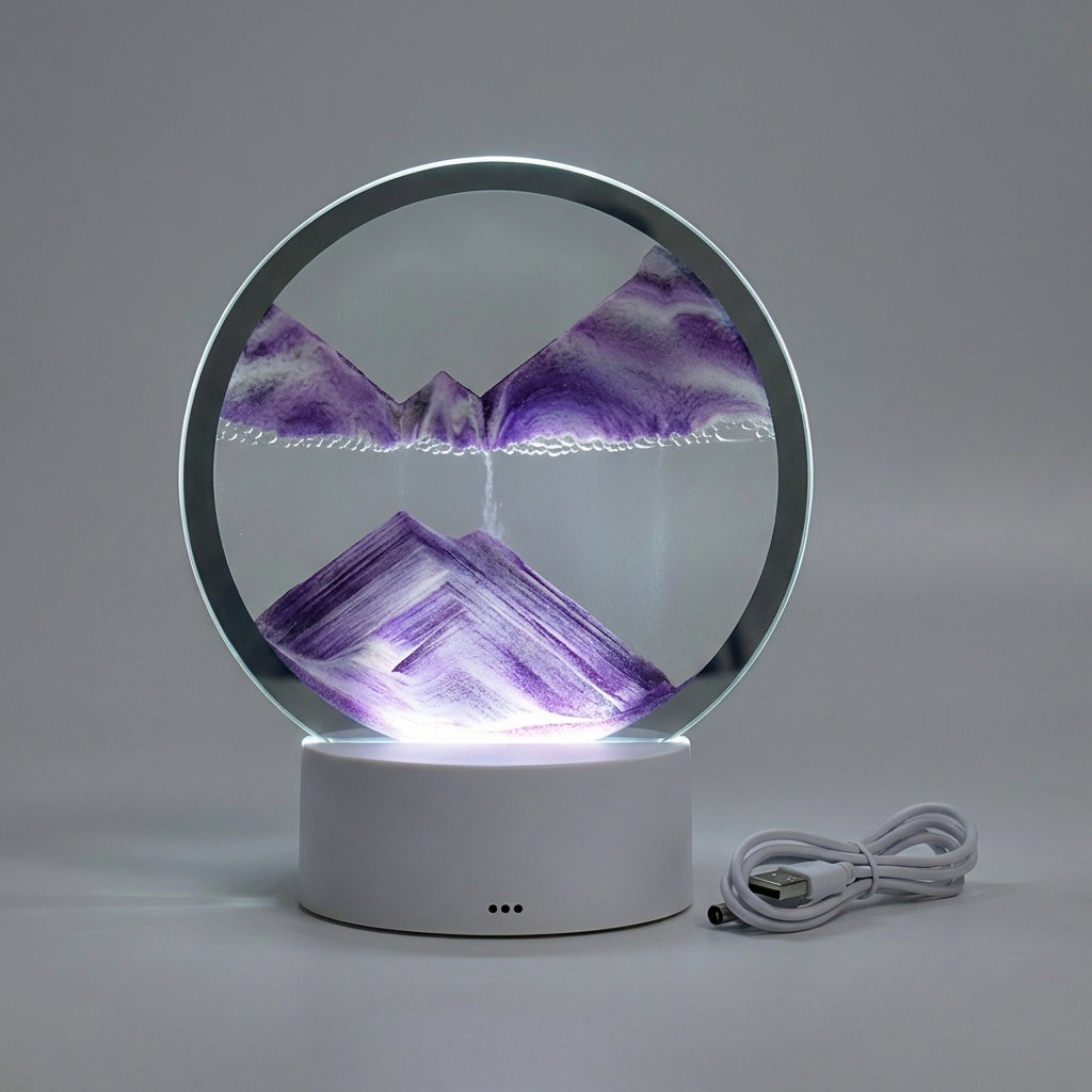 Flowing Sand Motion Lamp with LED Light - Modern Circular Design