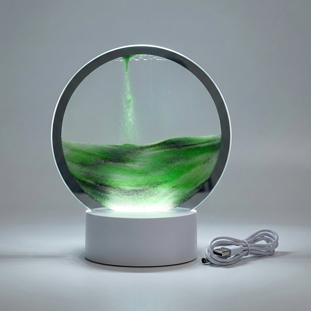 Flowing Sand Motion Lamp with LED Light - Modern Circular Design