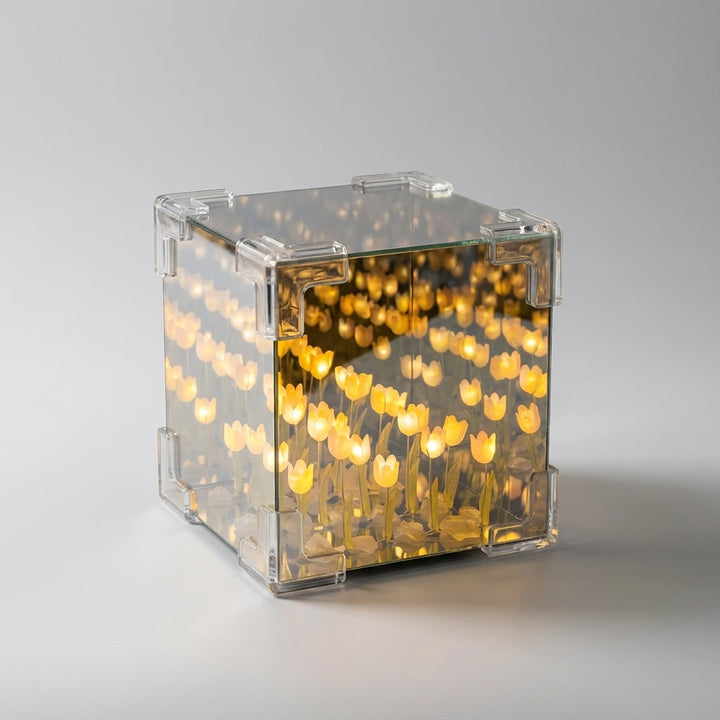 Infinity Tulip Reflection Cube Lamp - Dimmable LED Mirrored Decorative Light