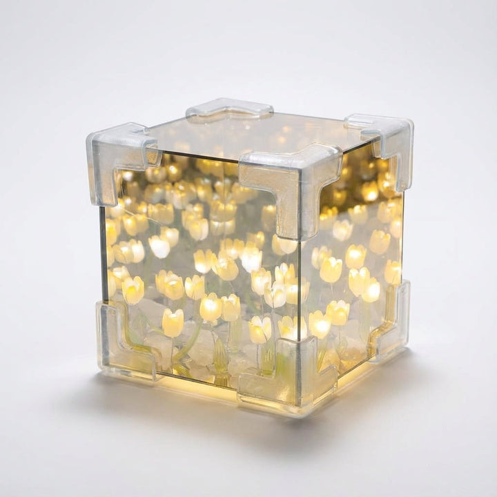 Infinity Tulip Reflection Cube Lamp - Dimmable LED Mirrored Decorative Light