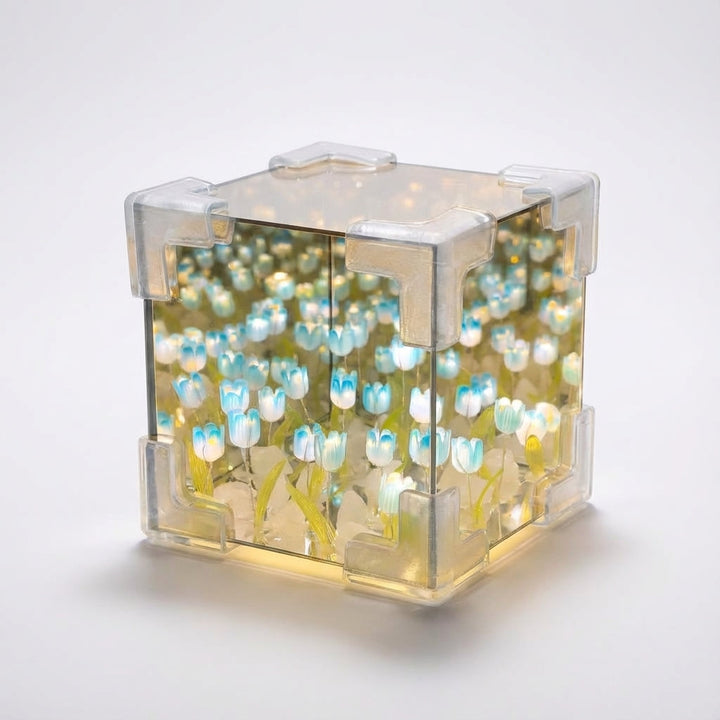 Infinity Tulip Reflection Cube Lamp - Dimmable LED Mirrored Decorative Light