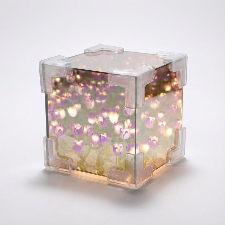 Infinity Tulip Reflection Cube Lamp - Dimmable LED Mirrored Decorative Light
