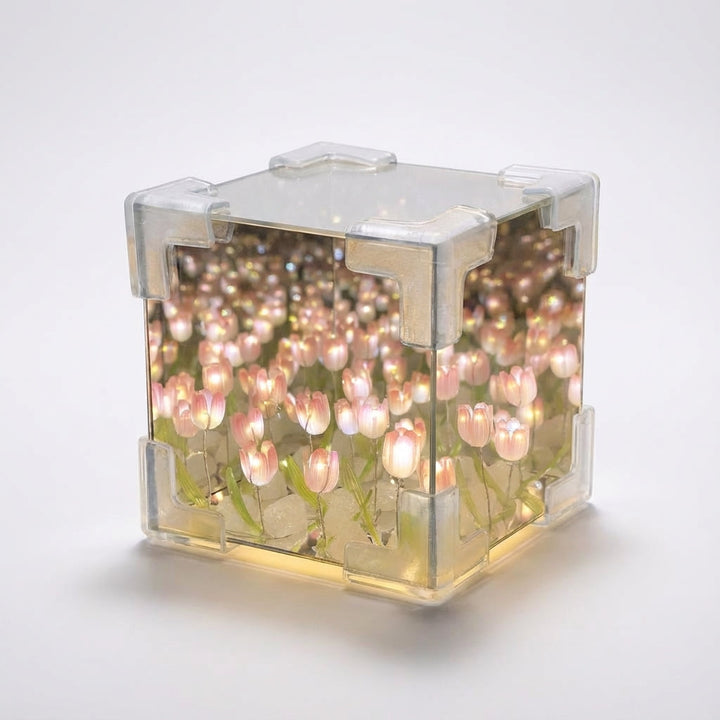 Infinity Tulip Reflection Cube Lamp - Dimmable LED Mirrored Decorative Light