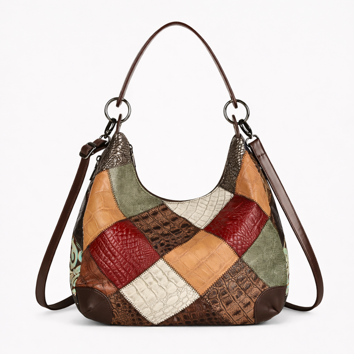 Mosaic – Cowhide Patchwork Hobo Bag, Slouchy Shoulder Bag