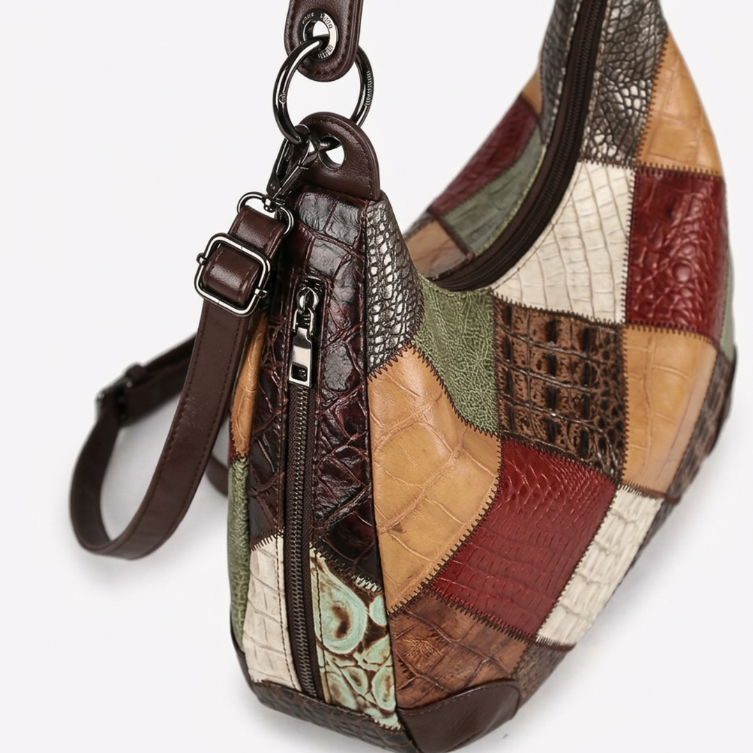 Mosaic – Cowhide Patchwork Hobo Bag, Slouchy Shoulder Bag