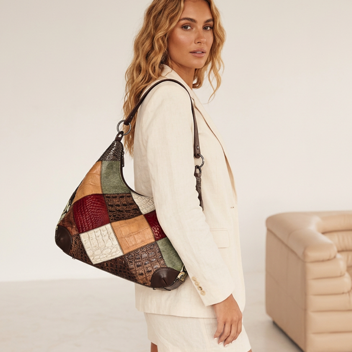 Mosaic – Cowhide Patchwork Hobo Bag, Slouchy Shoulder Bag
