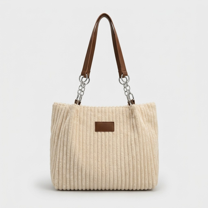 Nora – Large Corduroy Shoulder Tote Bag with Chain Strap