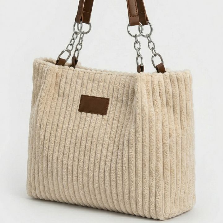 Nora – Large Corduroy Shoulder Tote Bag with Chain Strap