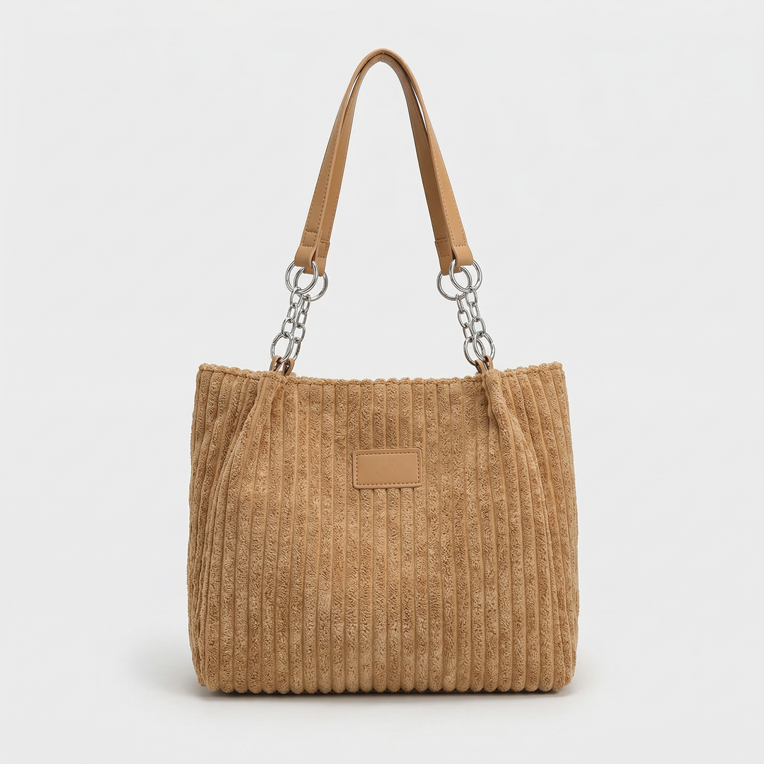 Nora – Large Corduroy Shoulder Tote Bag with Chain Strap