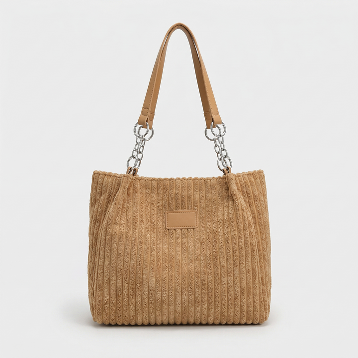Nora – Large Corduroy Shoulder Tote Bag with Chain Strap