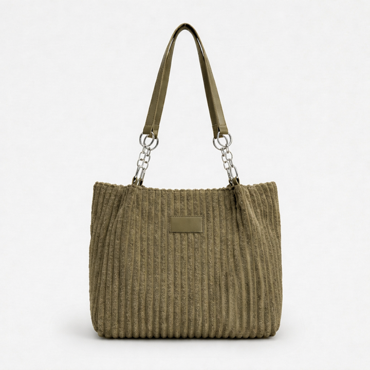 Nora – Large Corduroy Shoulder Tote Bag with Chain Strap