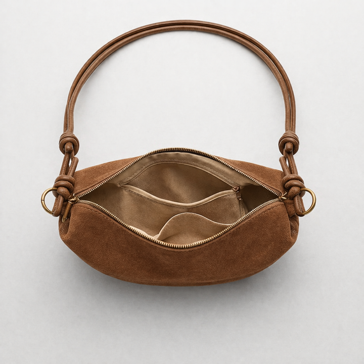 Nora – Suede Crossbody Shoulder Bag, Small Dumpling Bag
