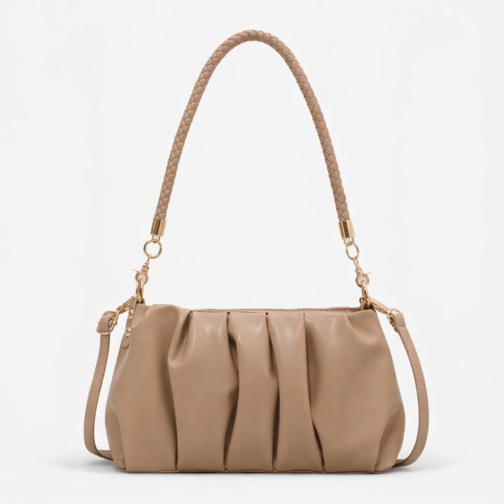 Nova – Pleated Vegan Cowhide Shoulder Bag, Cloud Clutch