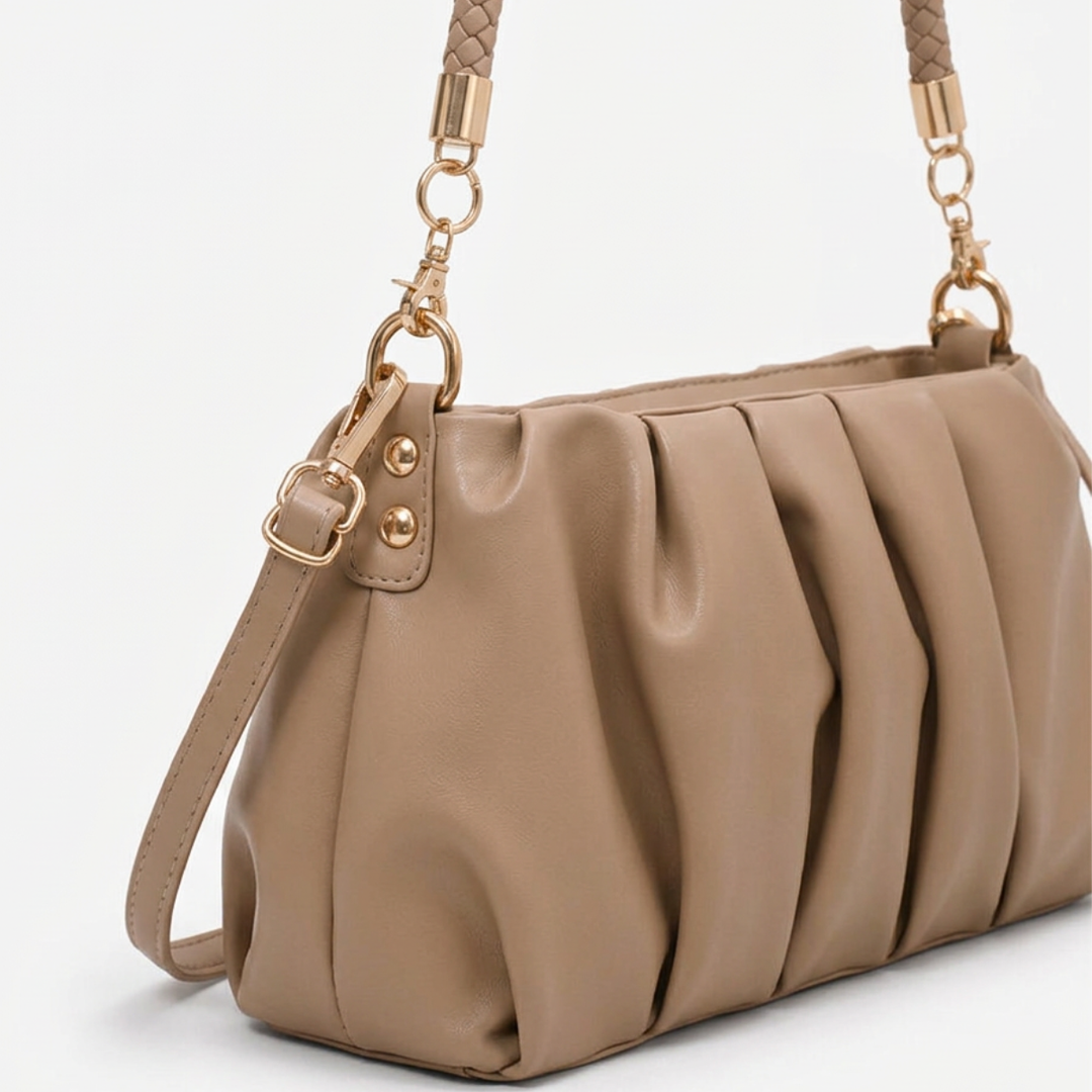 Nova – Pleated Vegan Cowhide Shoulder Bag, Cloud Clutch