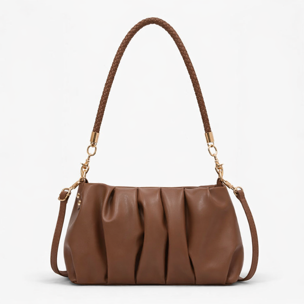 Nova – Pleated Vegan Cowhide Shoulder Bag, Cloud Clutch