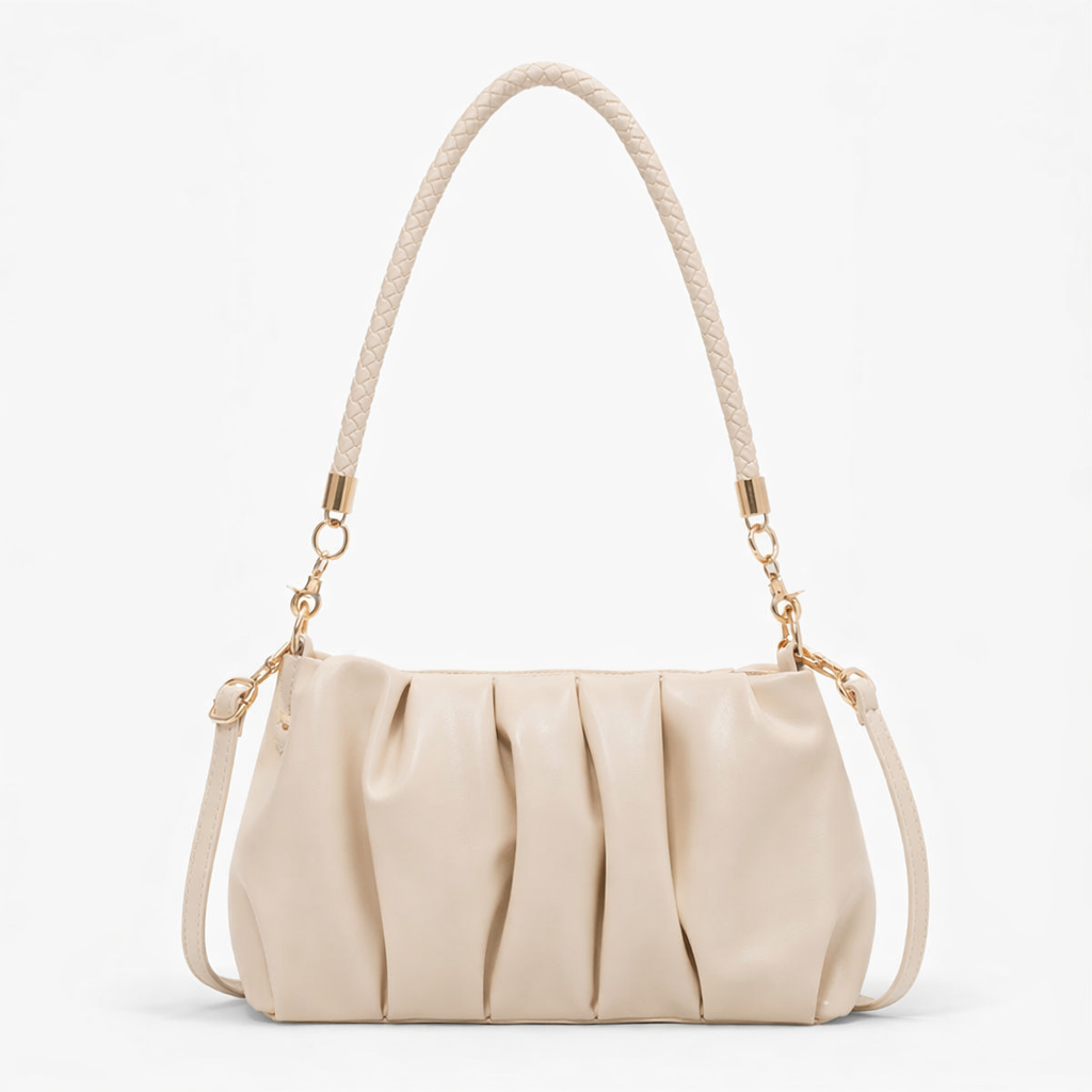 Nova – Pleated Vegan Cowhide Shoulder Bag, Cloud Clutch