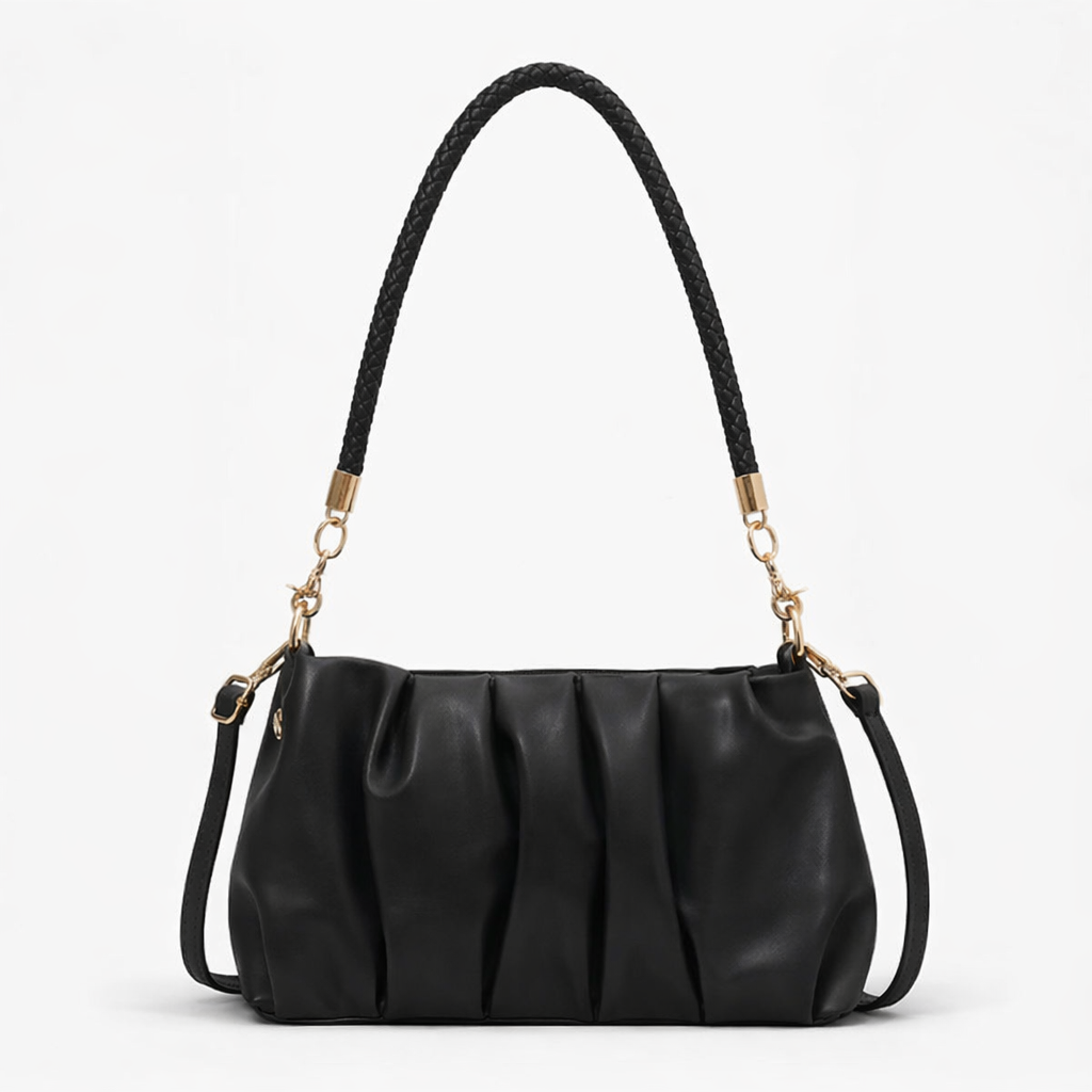 Nova – Pleated Vegan Cowhide Shoulder Bag, Cloud Clutch