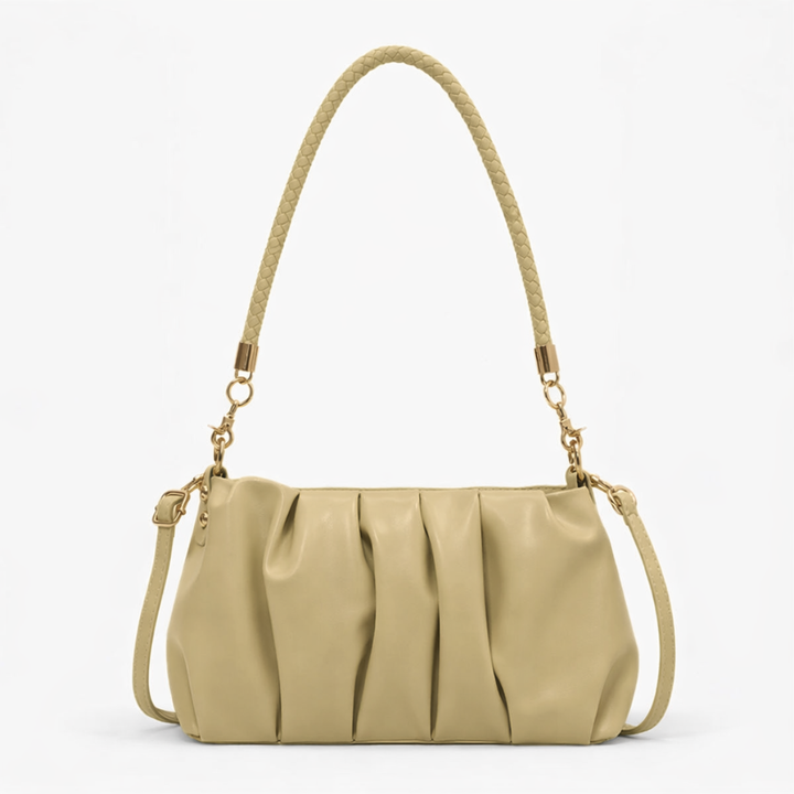 Nova – Pleated Vegan Cowhide Shoulder Bag, Cloud Clutch