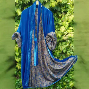 Satin Floral Off-Shoulder Fleece Pajama Dress with Waist Belt