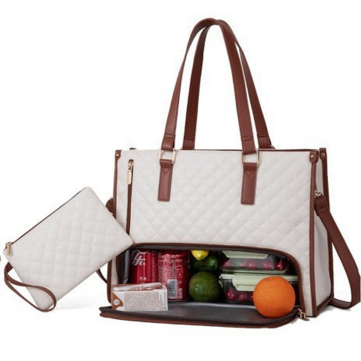 Premium Quilted Insulated Lunch Tote with Shoulder Strap