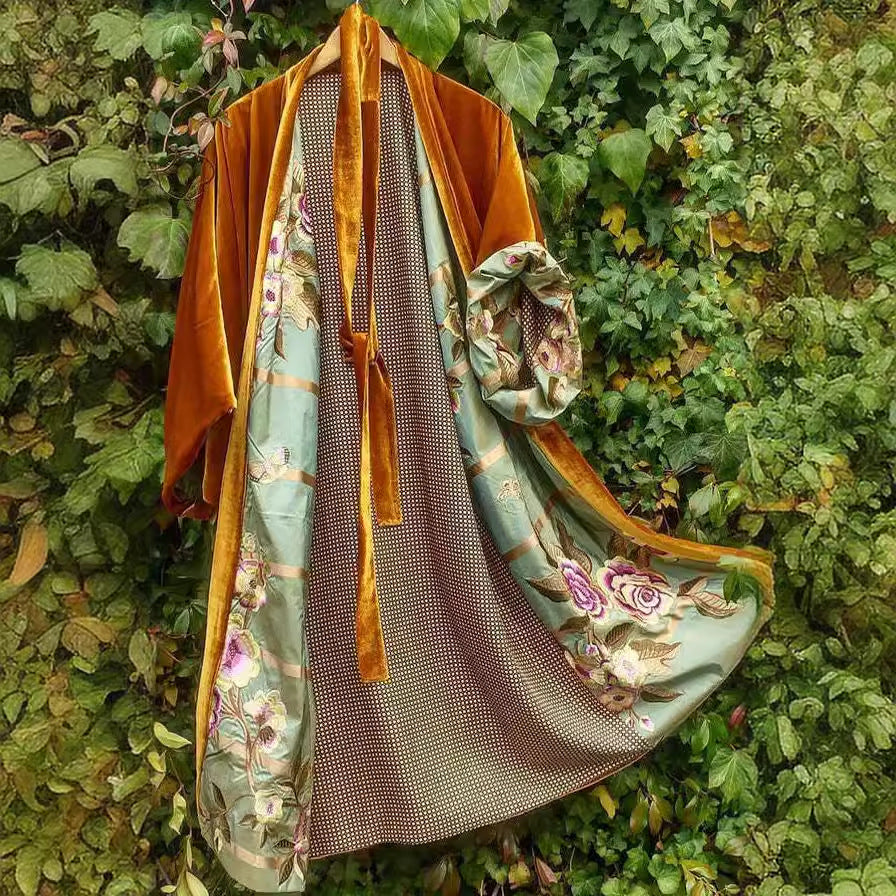 Satin Floral Off-Shoulder Fleece Pajama Dress with Waist Belt