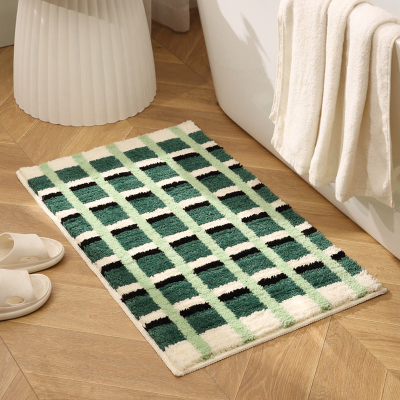 Premium Checkered Plush Bathroom Mat with Non-Slip Backing