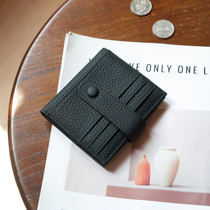 Premium Textured Leather Bi-Fold Wallet with Button Clasp