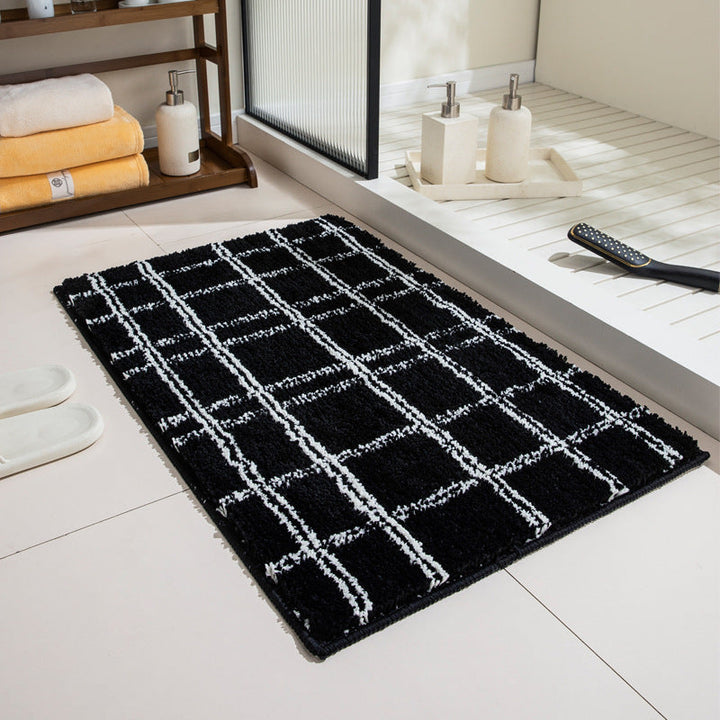 Premium Checkered Plush Bathroom Mat with Non-Slip Backing