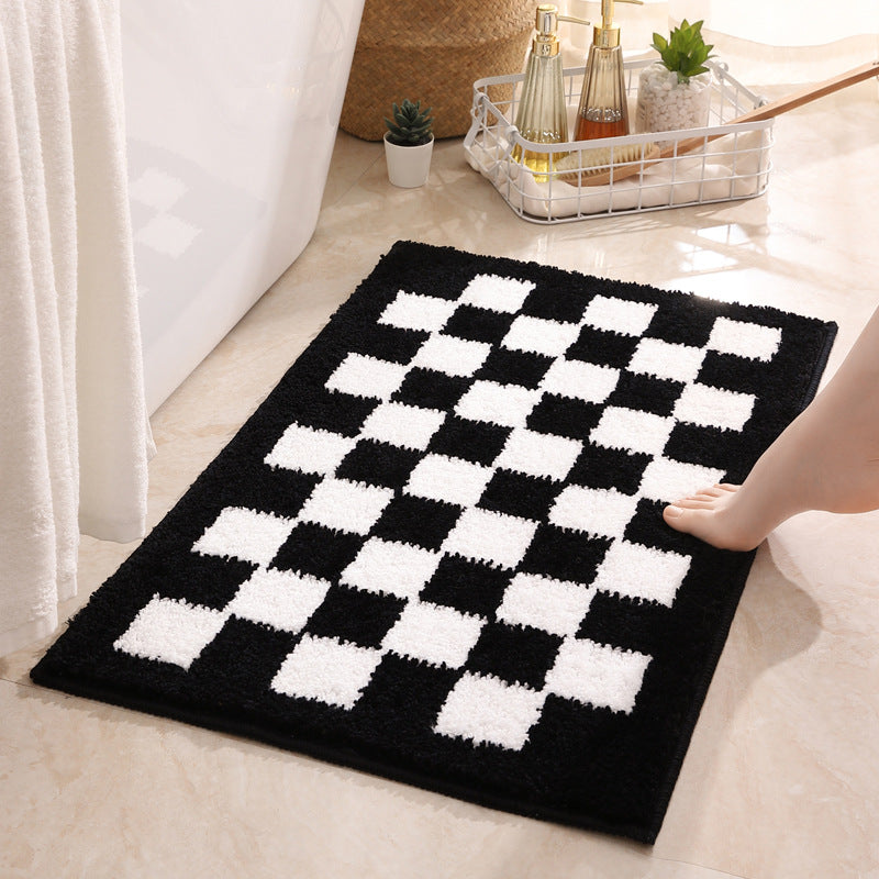 Checkerboard Plush Bath Mat – Soft, Absorbent & Non-Slip