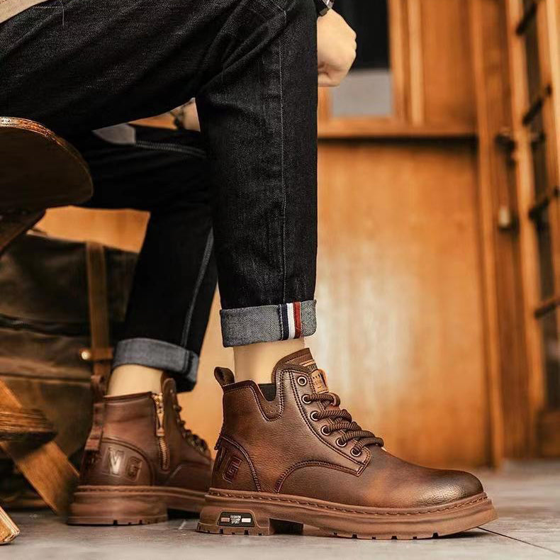 Premium Slip-On Leather Work Boots – Comfortable Anti-Slip Casual Footwear