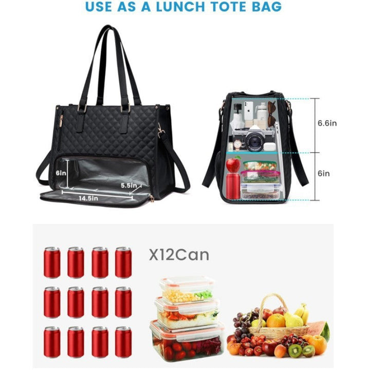 Premium Quilted Insulated Lunch Tote with Shoulder Strap