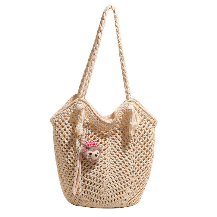 Summer Woven Straw Tote with Tassel Charm