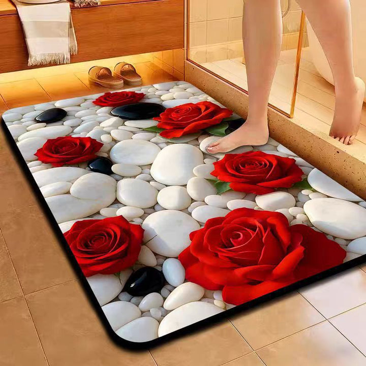 Floral Gemstone Elegance Bath Mat - Soft, Anti-Slip Bathroom Rug