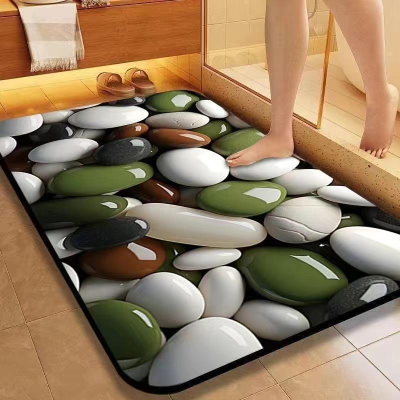 Natural Stone Texture Bath Mat with Non-Slip Backing