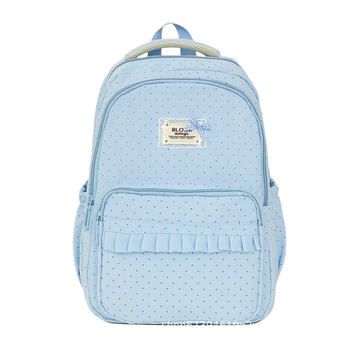 Polka Dot Ruffled School Backpack with Padded Straps