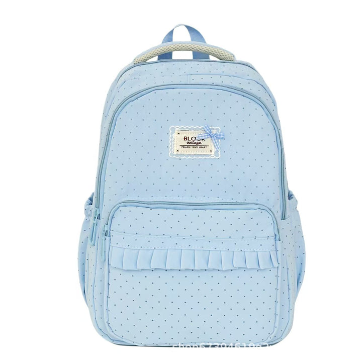 Polka Dot Ruffled School Backpack with Padded Straps