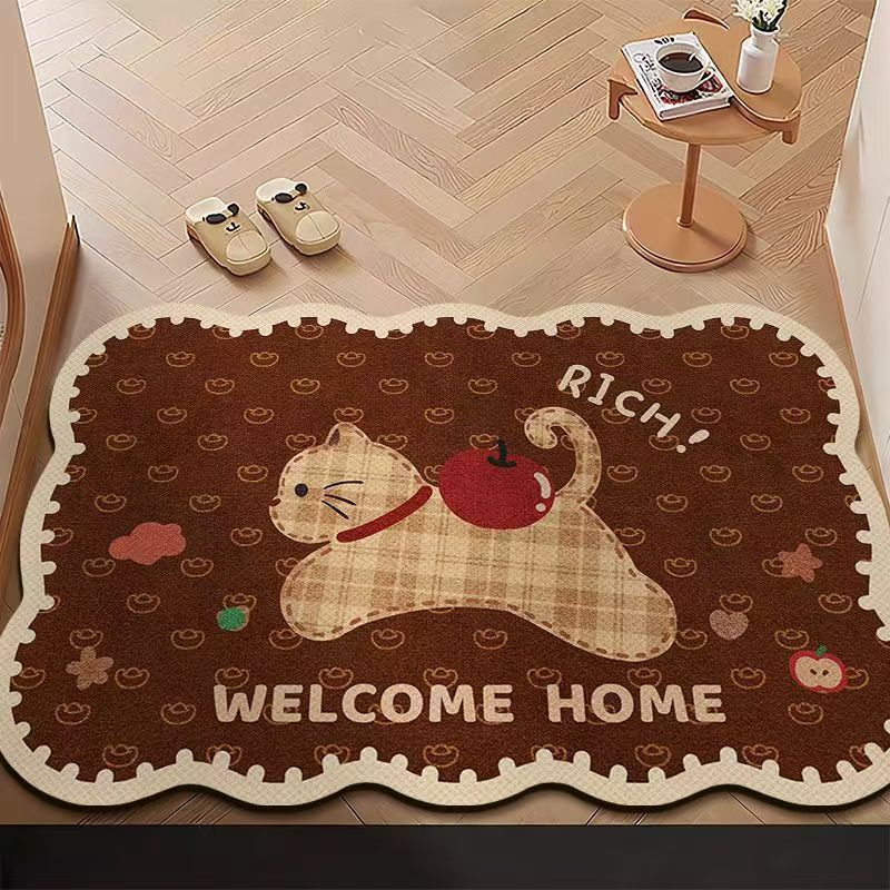 Feline Charm Decorative Floor Mat with Cat Designs and Floral Accents