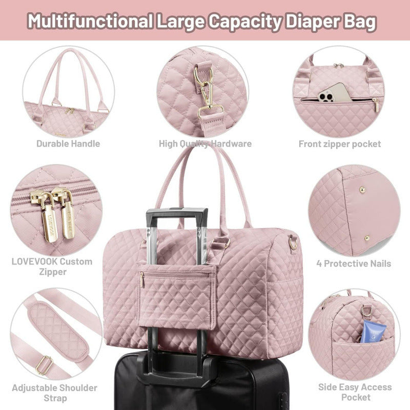 Quilted Multi-Compartment Travel Duffle Bag with Removable Strap