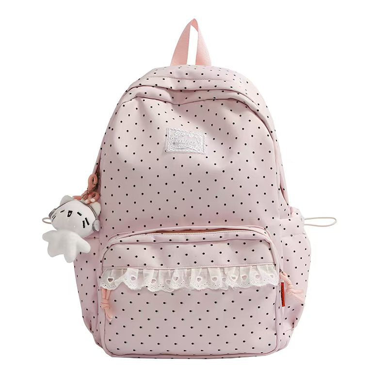 Polka Dot Ruffled Backpack with Adjustable Straps