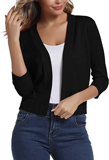 Open Front Casual Cardigan with Three-Quarter Sleeves