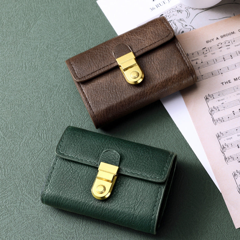 Genuine Leather Snap Card Wallet with Multiple Slots