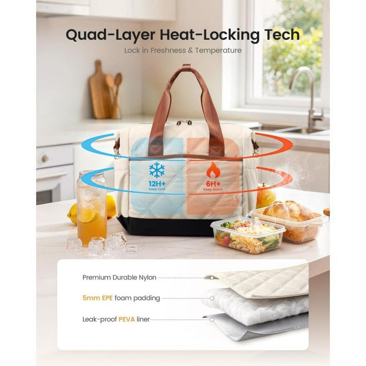 Diamond Pattern Insulated Lunch Tote with Multiple Pockets