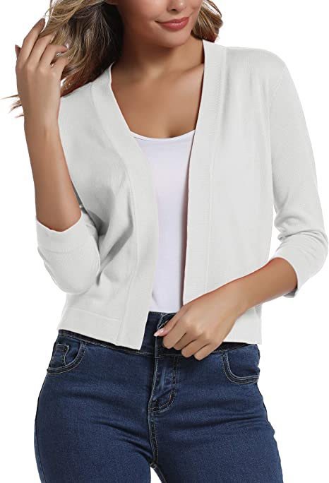Open Front Casual Cardigan with Three-Quarter Sleeves