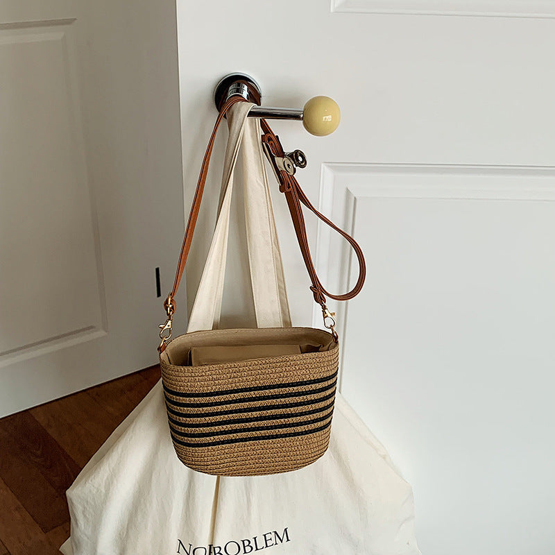 Natural Woven Straw Crossbody Bag - Adjustable Strap