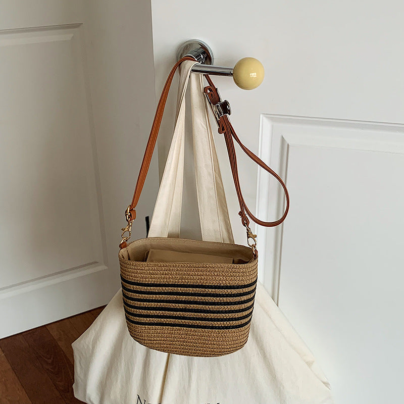 Natural Woven Straw Crossbody Bag - Adjustable Strap