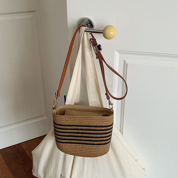 Natural Woven Straw Crossbody Bag - Adjustable Strap