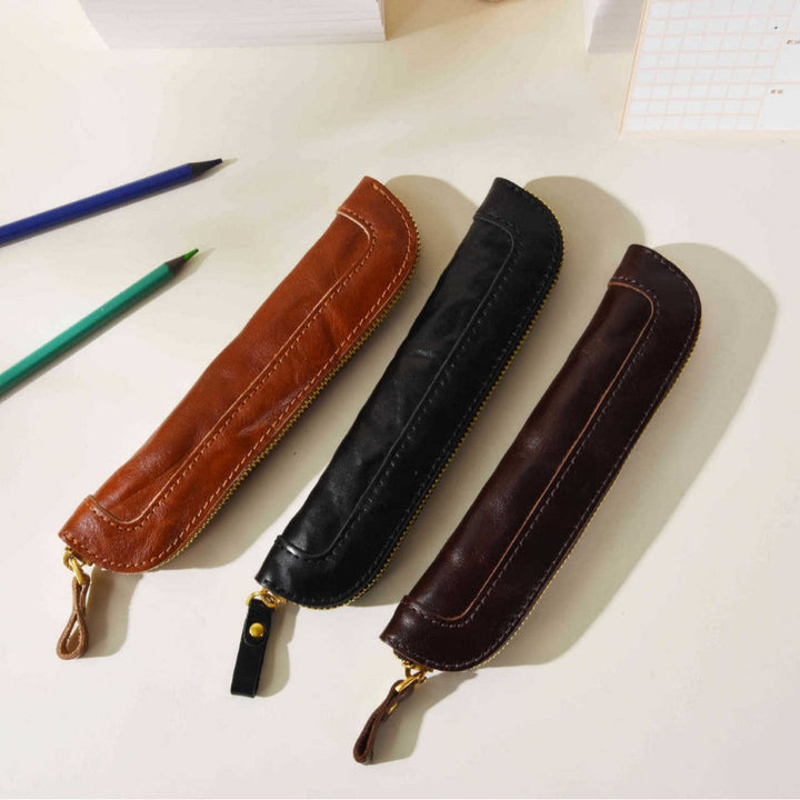 Premium Leather Desk Organizer - Genuine Leather Pencil Case