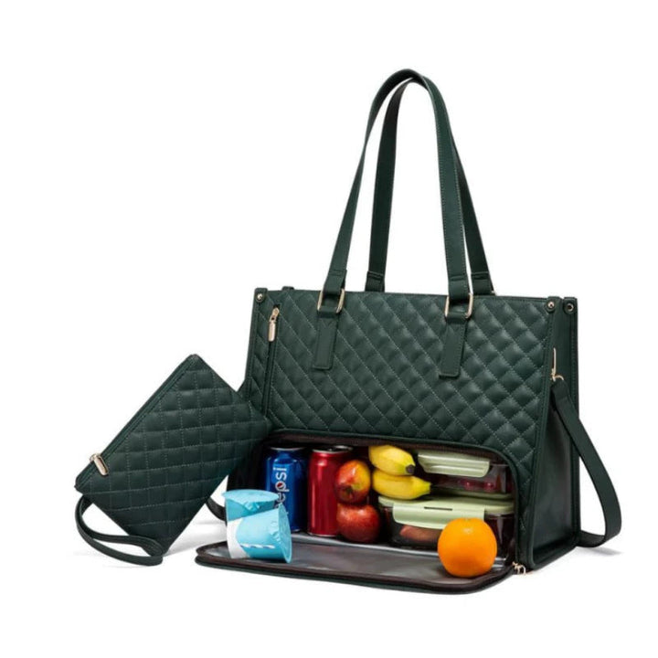 Premium Quilted Insulated Lunch Tote with Shoulder Strap