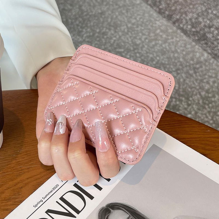 Quilted Leather Compact Card Wallet - Premium Slim Card Holder