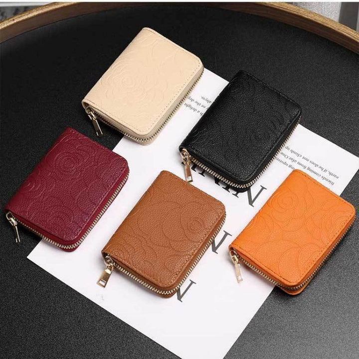 Embossed Floral Leather Zip Wallet for Women